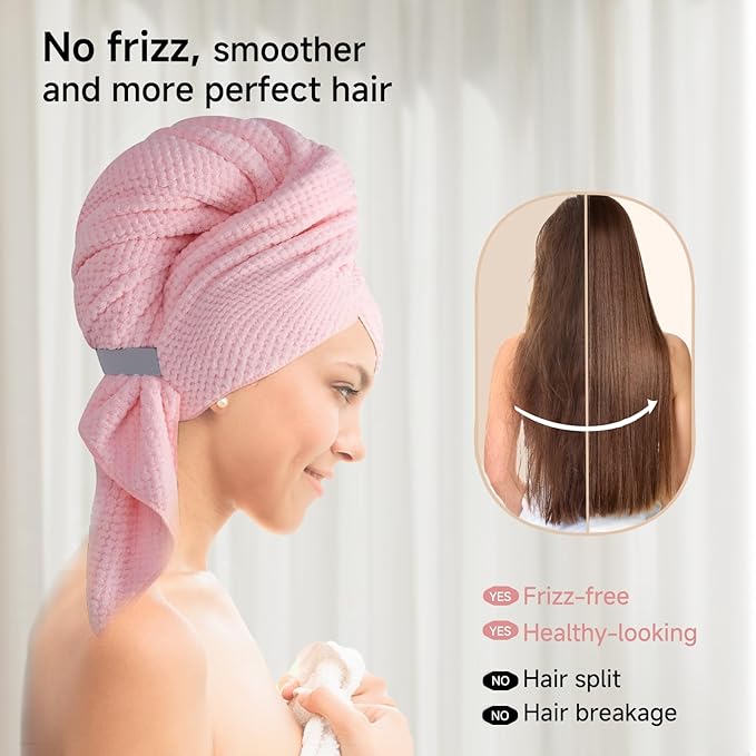 Microfiber Hair Towel Wrap for Women, Quick-Dry Turban, Ultra Absorbent & Anti-Frizz, Ideal for Long, Thick & Curly Hair, Soft Lightweight Drying Towel (24x42, Pink)