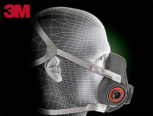 3M Half Facepiece Reusable Respirator 6300, NIOSH, Four-Point Harness, Comfortable Fit, Dual Airline Supplied Air Compatible, Bayonet Connections, Painting, Sanding, Cleaning, Large