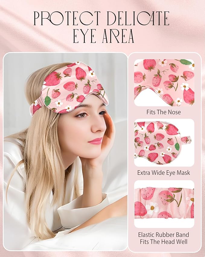 Miss Adola 1Pack Mulberry Silk Pillow Case for Hair and Skin Standard 26"x20" Silk Pillowcase with Eye Mask & Scrunchie Soft Silk Pillowcase Sleeping for Women, Wife, Female - Strawberry
