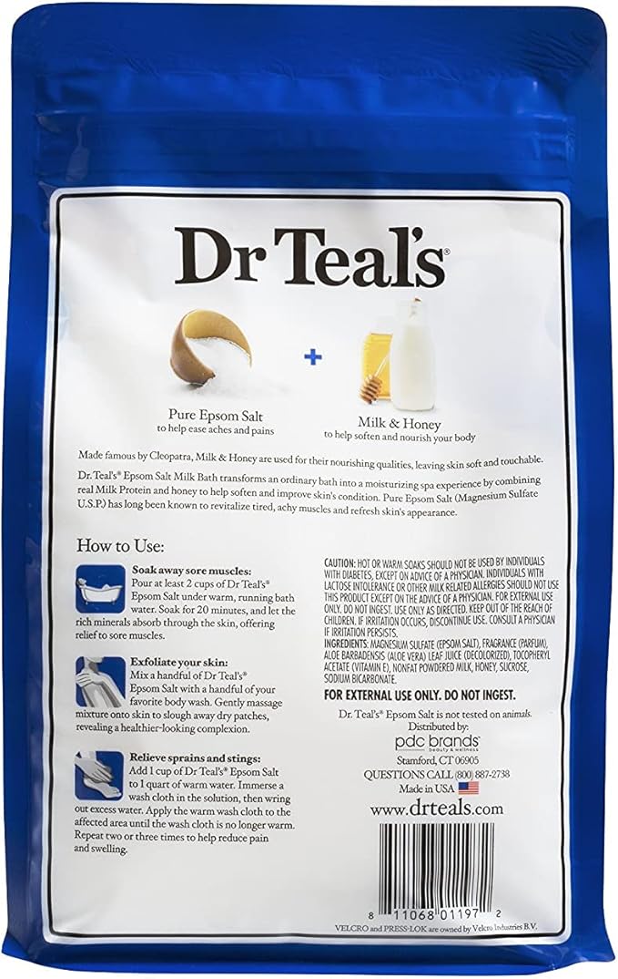 Dr. Teals Soften & Nourish with Milk & Honey Soaking Solution Gift Set (2 Pack, 3lbs ea.) - Pure Epsom Salt & Essential Oils Softens The Skin, Eases Aches & Muscle Pains - Relieve Stress at Home