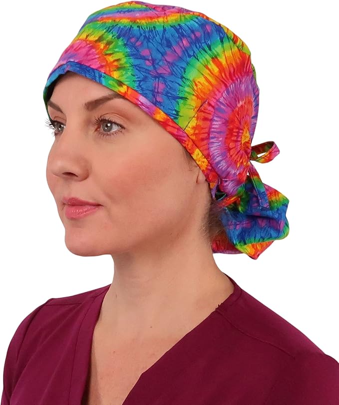 Sparkling EARTH Big Hair Ponytail Classic Surgical Style Scrub Working Cap - Made in The USA!!!