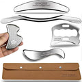 Muscle Scraper Tool Set, Stainless Steel IASTM Tools for Physical Therapy, Scar Tissue Breakdown, Fascia Release, 5 Piece Kit with Carrying Case