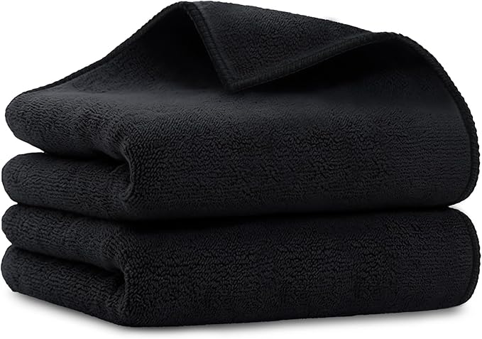 UNIMADE Salon Towels 2 Pack, Microfiber Barber Towels Bulk, (16x29 inches) Hair-Drying Cloth Super Soft Black Hand Cloth for Gym, Bath, Spa Use and Home Beauty Care(Not Bleach Proof)