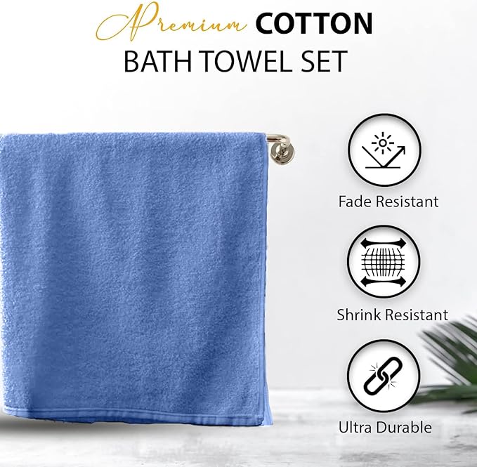 KAHAF COLLECTION 100% Cotton Bath Towels, 24x48 Pack of 6 Towels, Quick Dry, Highly Absorbent, Soft Feel Towel, Gym, Spa, Bathroom, Shower, Pool, Luxury Soft Towels (Blue, 24x48-6 Pack)