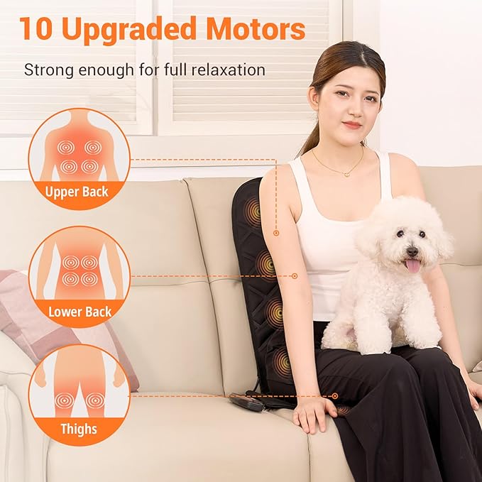 CARSHION 10 Vibrating Massage Nodes Back Massager Chair Pad for Pain Relief Home Office Use