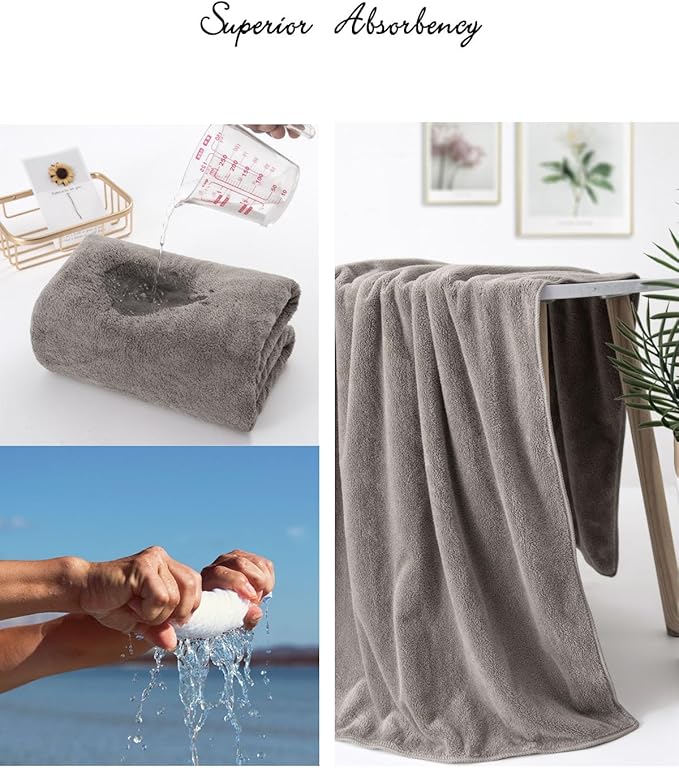 Lumimi Towels 4 Pack Microfiber Bath Towel Set Very Soft Lightweight Quick Dry Super Absorbent and Durable Salon Gym Yoga Travel, 55" L x 27" W, 4 Piece Elegant Grey Brown