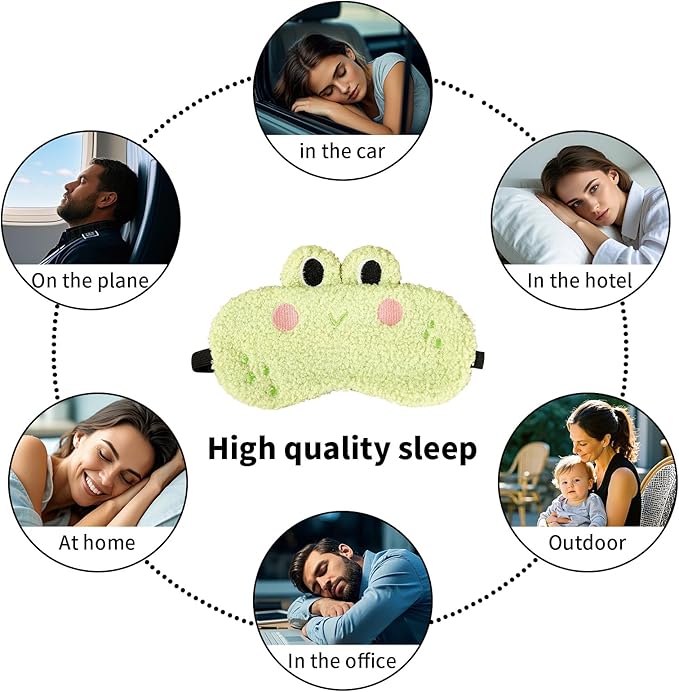PERFECTSIGHT Sleep Eye Masks, Cute Sleep Eye Cover Lightweight Adjustable Eyeshade Mask Cover for Women Men Sleep Travel Nap, Crocodile Frog