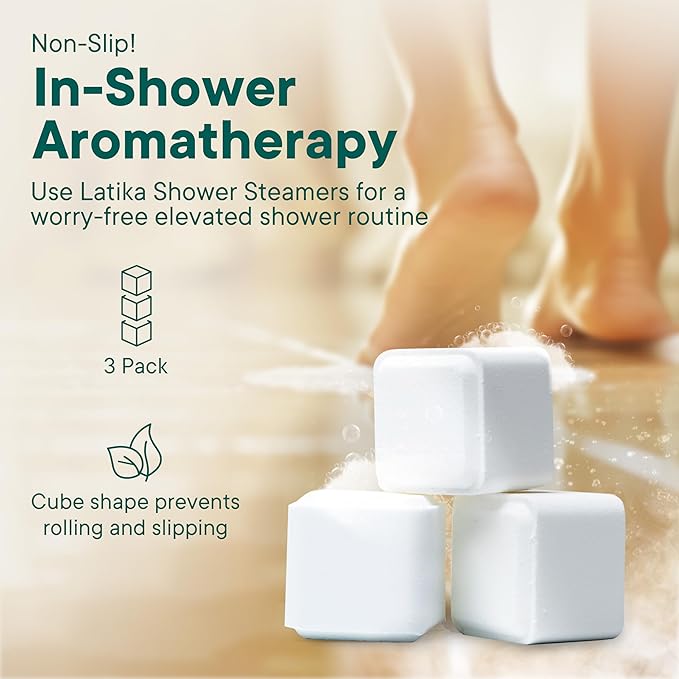 Latika Shower Steamer - Aromatherapy Cubes with Lemongrass & Spearmint Essential Oils for Stress & Anxiety Relief, Uplifting Energy - Long-Lasting Scent Steamers for Women and Men
