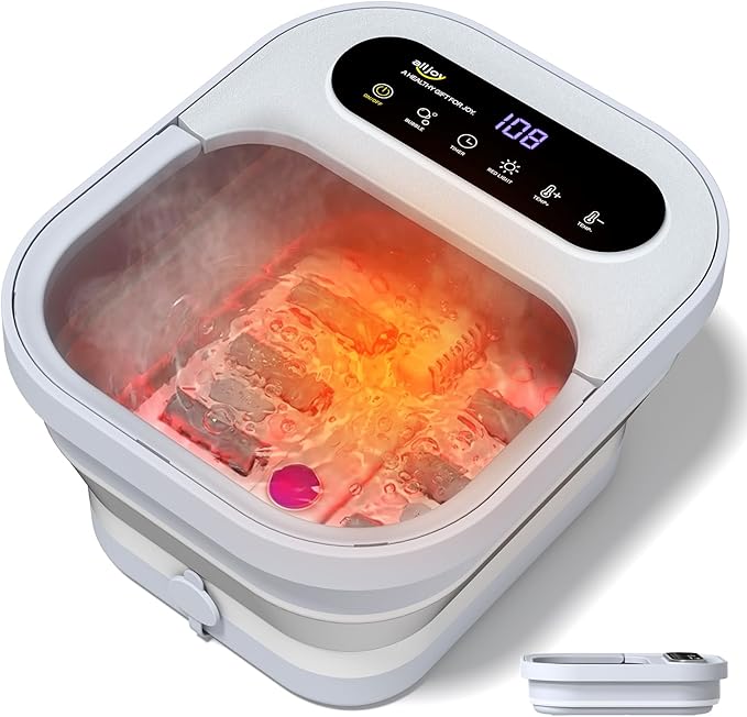 ALLJOY Collapsible Foot Spa with Heat, Pedicure Foot Bath with Bubbles & 6 Rollers, UL-Listed Rapid PTC Heating Soaker, Relaxation Gift for Women & Men