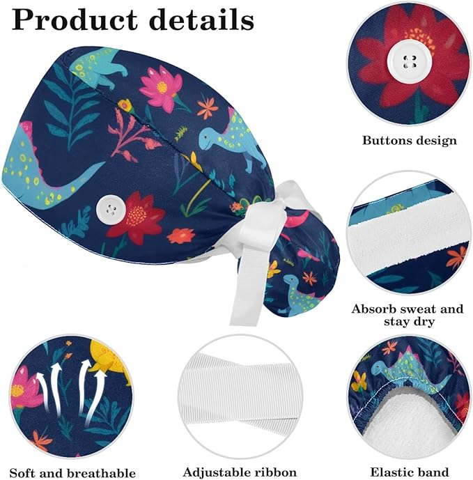 Scrub Cap with Hair Scrunchy, Ponytail Holder Surgical Cap