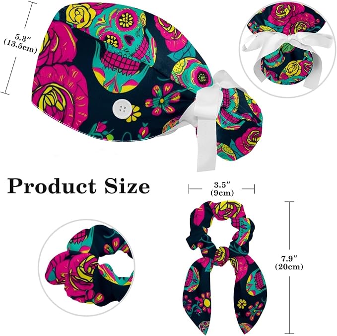 Scrub Cap with Hair Scrunchy, Ponytail Holder Surgical Cap