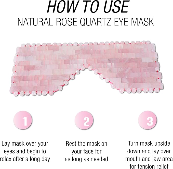 Eurow Luxe Natural Rose Quartz Eye Mask with Velvet Storage Pouch, Hot or Cold Therapy for Relaxation, Puffiness, Headaches, Stress Relief, Wellness, Skincare Routine, Meditation & Sleep