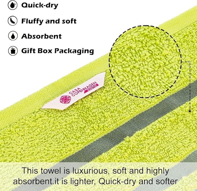 CASA COPENHAGEN Exotic 6Pcs 100% Egyptian Cotton Towels Gift Set- Lime Green, 550GSM, 2Bath 2Hand 2Washcloths, Towels for Bathroom (Box Pack, Set for Women & Men)