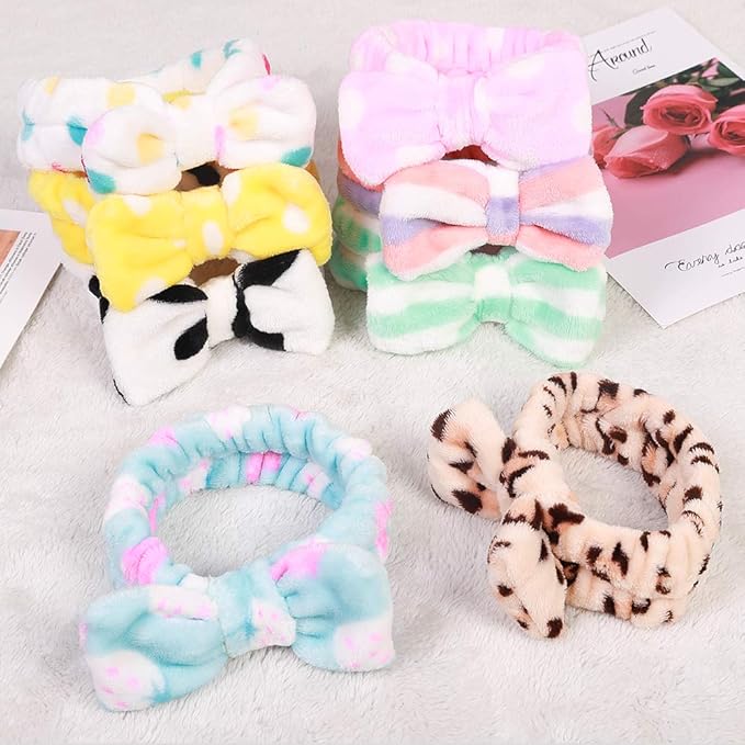 Hishexin 8 Pack Spa Headbands for Women, Soft Bow Skincare Headband for Washing Face, Skincare, Salon & Makeup, Bulk Spa Party Favors, Ideal Stocking Stuffers for Teen Girls