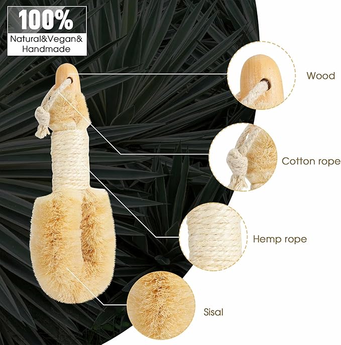 Dry Body Brush Set for Lymphatic Drainage, Natural Sisal Bristle Dry Brushing Body Brush, Wood Therapy Kit with Wooden Acupressure Massage Tools for Face and Body Gua Sha