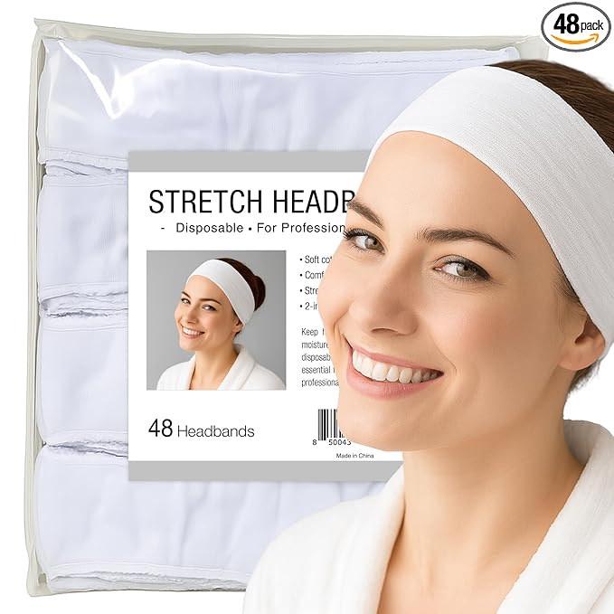 APPEARUS Disposable Headbands without Closure Stretch Cotton Cloth Spa Facial Headband (48 Count)