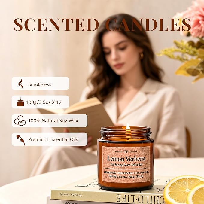 12 Pack Scented Soy Candles Set, 3.5oz Glass Jar Aromatherapy Candles, 20-25H Long Lasting Burn, Fresh Spring & Summer Fragrances, Natural Soy Wax for Home, Gift for Women Birthday Mother's Day