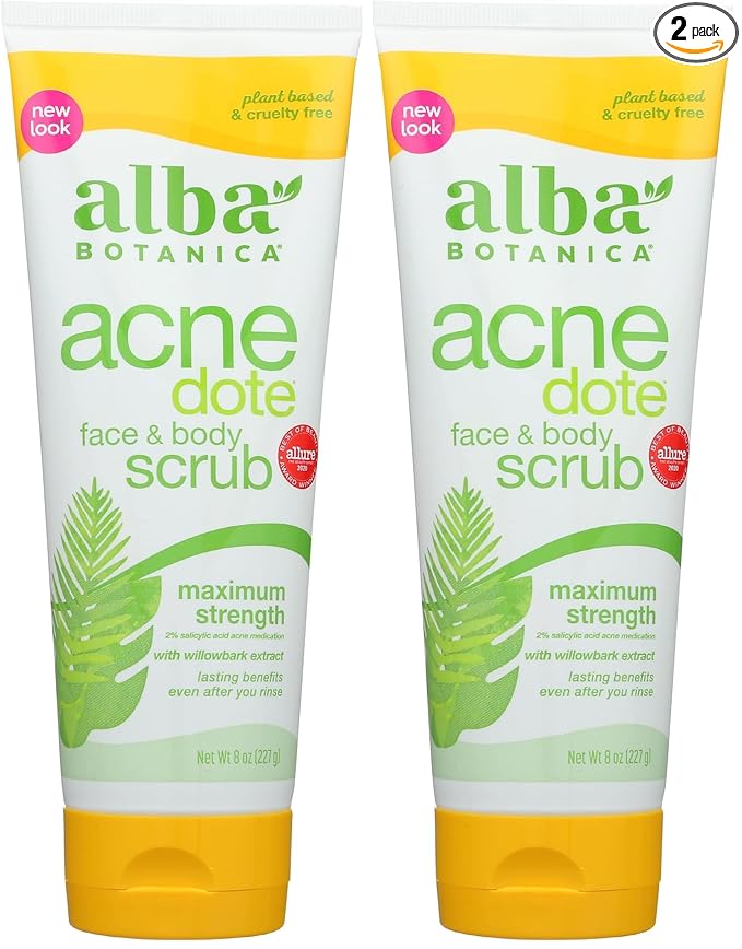 Alba Botanica Acnedote Maximum Strength Face & Body Scrub, 8 Oz (Pack of 2)