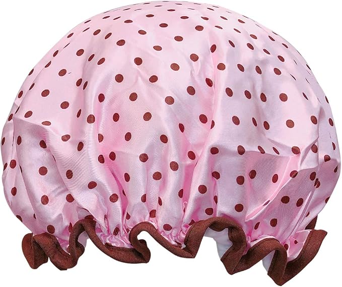 allydrew Reusable Women's Waterproof Shower Caps for Long Hair, Pink Polka Dots
