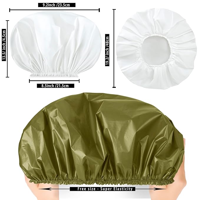 Extra Large Shower Cap 2 PCS Waterproof Shower Caps for Women, Super Jumbo Shower Cap, Reusable Super Large Bath Caps Hair Cap for Long Thick Curly Hair, Locs, Twist Braids - Green + White