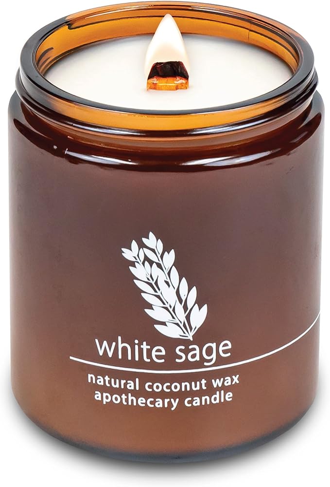 Hemlock Park White Sage Apothecary Hand-Poured Scented Candle | Crackling Wood Wick, Botanical Fragrance & Coconut Wax | Up to 60 Hour Burn Time | 8 oz