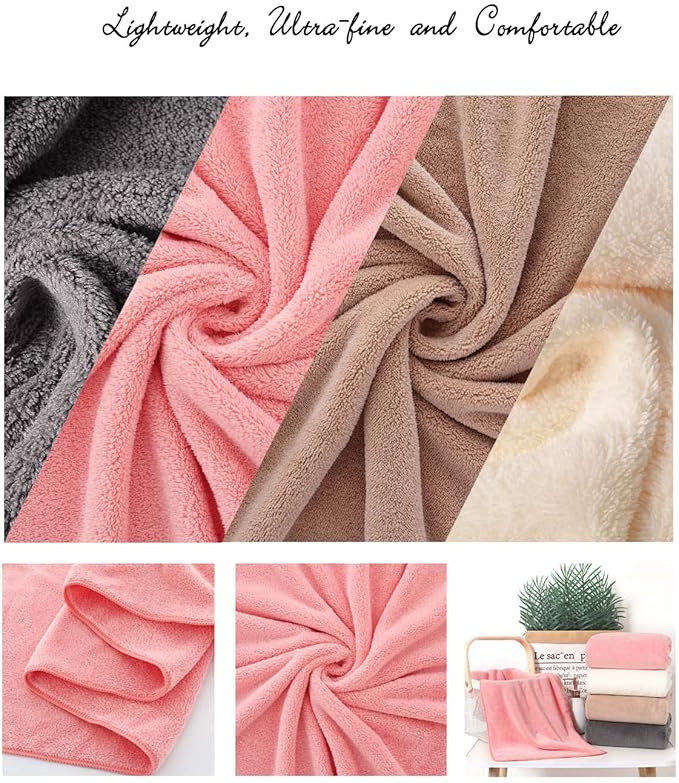 Lumimi Towels 3 Piece Very Soft Microfiber Bath Towel Set Super Absorbent Light Quick Dry and Durable, 55" L x 27" W, 3 Pack Pink Red