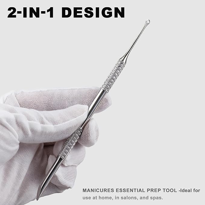Pre-treatment Cuticle Pusher, Russian Prep Nail Pushers, Dual Ended Cuticle Remover with 100/180 Grit Sandpaper Sheets, Nail Care for Manicure Pedicure Nail Art
