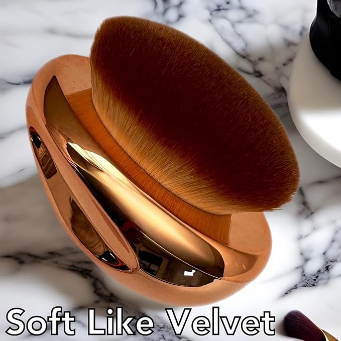 Foundation Brush Palm Makeup SOFT Kabuki Dome Shaped Face Body Shimmer Oil SPF Blush Bronzer Highlighter Blending Self-Tanner Buffing Liquid Powder Cream Streak-Free Cosmetic Application -Rose Gold