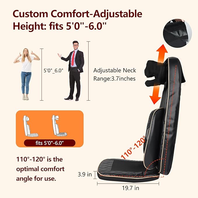 Neck and Back Massager with Heat - Shiatsu Full Back Walking Massager with Deep Kneading & Seat Cushion Vibration for Chair and Home, Pain Relief, Dual-Neck Detachable and Height Adjustment