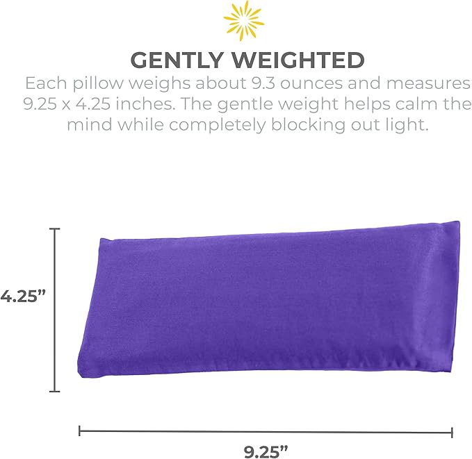 Sunshine Yoga 4-Pack Scented Sateen Eye Pillows, Low-Luster, 9’’ x 4’’ Flaxseed Weighted Eye Mask for Sleeping, Hot or Cold Eye Therapy for Relaxation, Migraine, and Headache, Purple