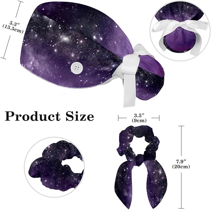 Adjustable Brown Dachshund Dog Blue Surgical Scrub Cap with Button,Sweatband for Women with Bow Hair Scrunchy
