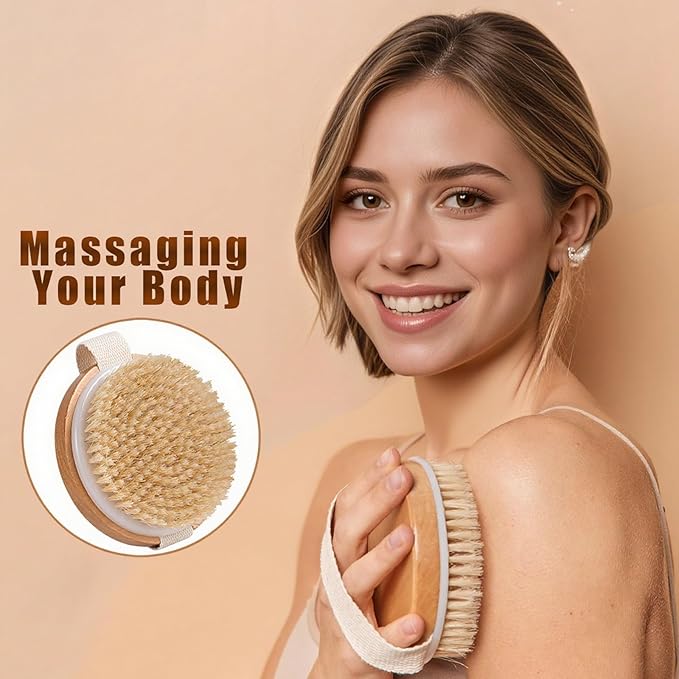 2-in-1 Wood Body Brushes - Wet & Dry Shower Brush, Soft & Stiff Bristles, Cellulite & Lymphatic Massage, Suitable for All Skin Types