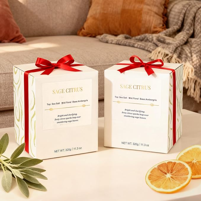 Scented Candles for Home,Wood Wick Sage Citrus Scented Candle,22.6 oz 150 Hour Long Burning Lasting, Natural Soy Wax Candles Gifts Set,for Holiday Day