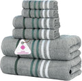 CASA COPENHAGEN Exotic 6Pcs 100% Egyptian Cotton Designer Towels Gift Set- Pine Grey, 550GSM,2Bath2Hand2Washcloths,Bath Towels for Bathroom (Box Pack,Gift Ribbon Set for Women & Men)