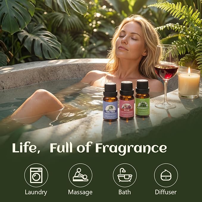 SACATR Essential Oils Set - Natural Essential Oils - Perfect for Diffuser, Humidifier,Aromatherapy, Massage,Skin & Hair Care, DIY Candle and Soap Making(40 * 10 ML)