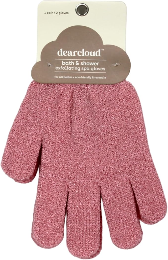 dearcloud Bath & Shower Exfoliating Spa Gloves – Reusable Exfoliating Body Scrubber & Exfoliating Glove Set for Smooth Skin (Pink & Taupe)