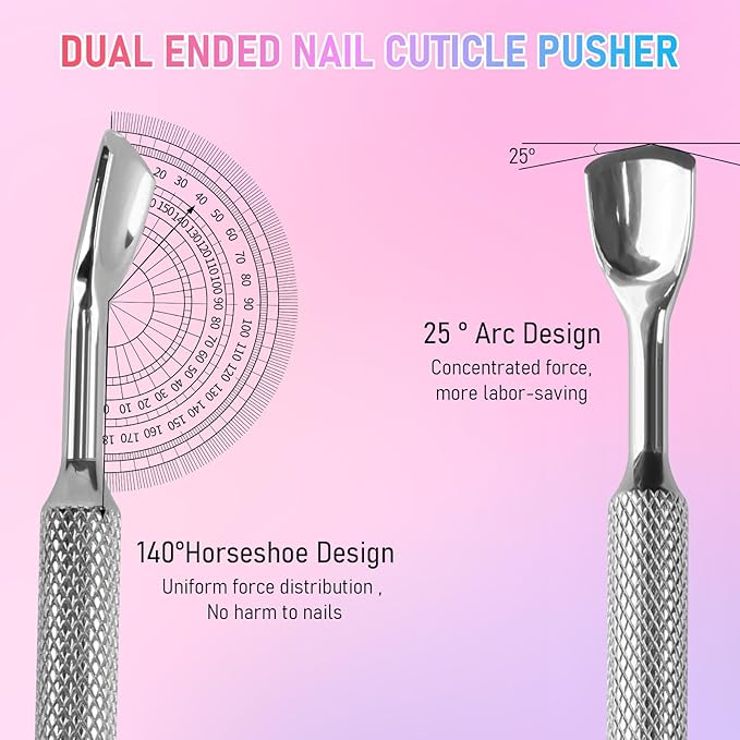 Pre-Treatment Cuticle Pusher, Dual Ended Cuticle Remover Russian Prep Nail Pushers with 100/180 Grit Sandpaper Sheets, Nail Care for Manicure Pedicure Nail Art and Foot Salon Home