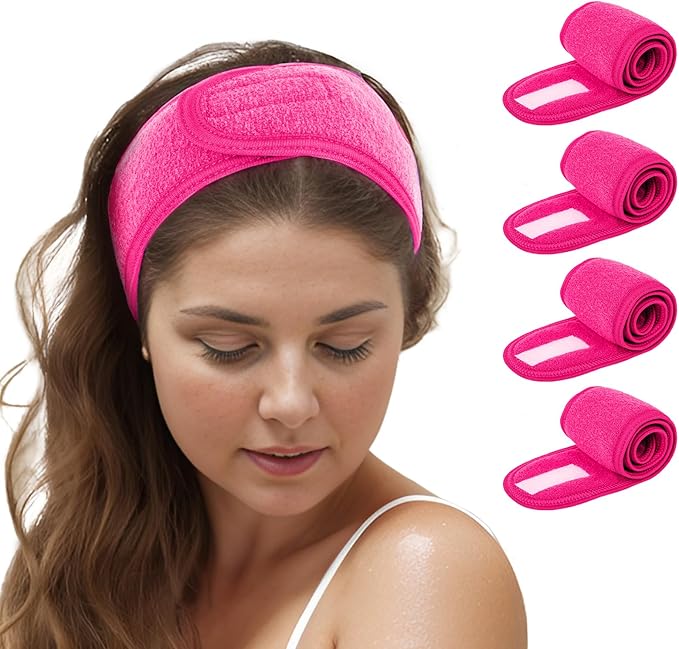 TopTie 4PCS Spa Facial Headband Skincare Makeup Head Wrap Adjustable Terry Cloth Head Band for Washing Face