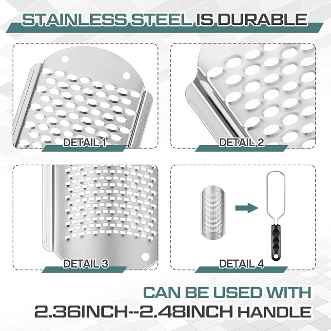 Moxweyeni 12 Pack Silver Foot File Callus Remover Replacement Blades Metal File Callus Remover Hard Skin Remove Stainless Steel 2 Designs Big/fine Hole for Detachable Foot Scrubber