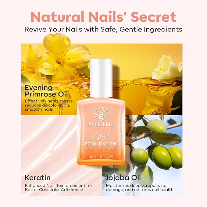 modelones Nail Strengthener and Growth Jelly Nude Pink Nail Polish Nail Hardener Extra Strong and Growth Nails Strengthening Polish 15ml Natural Concealer Foundation Nail Care Gifts for Women