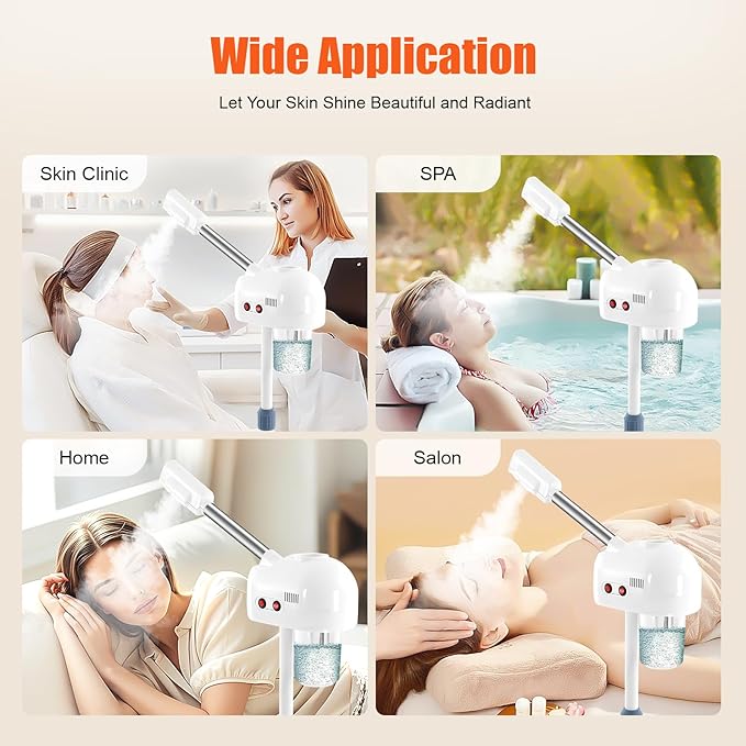 Professional Stand Facial Steamer w/Hot Mist – Adjustable Height, 360° Nozzle & Rolling Base for Salon, Spa & Home Use | Touch Button & Rocker Arm