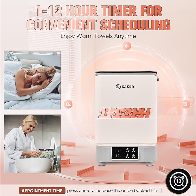 Saker Smart Foldable Towel Warmer – 30L Large Capacity, Adjustable Timer, 4 Temperature Settings,Energy-Saving Fast Heating, for Cozy Homes & Spas