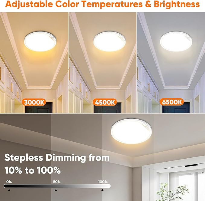 10000mAh Rechargeable Motion Sensor Ceiling Light with Remote, Battery Operated Closet Light No Wiring, Magnetic Wireless LED Ceiling Lights, 3 Color Overhead Lamp for Shower Office Pantry Hallway
