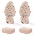 BEoffer 2 Pack Microfiber Hair Towel - 41 x 24 inches Super Soft, Absorbent, Fast Drying Without Frizz Hair Towel Wrap for Women Long, Thick, Curly Hair - Hair Turbans with Elastic Strap