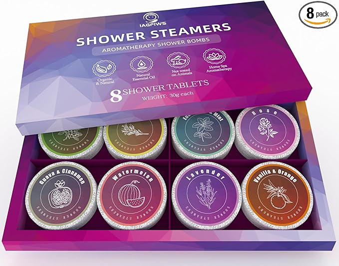 Shower Steamers Aromatherapy, Basket Set for Mothers Day Gifts for Mom, Teacher Appreciation Gifts for Women & Men, 8-Pack Shower Bombs Organic Essential Oils Relaxation & Self Care Gifts for Wife