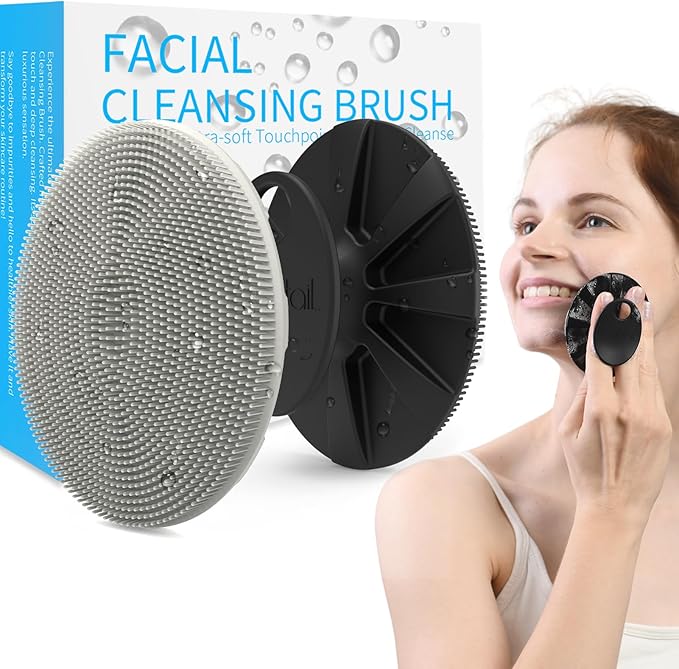 BEAUTAIL Silicone Face Scrubber 2 Pack, Manual Facial Cleansing Brush, Gentle Face Exfoliator for Sensitive Skin, Skin Care Exfoliating Face Brush for Men and Women, Black+Starlight