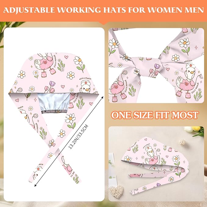 Adjustable Scrub Cap with Buttons & Sweatband, Working Hat with Elastic Tie Back, Unisex Nurse Surgical Caps for Women & Men