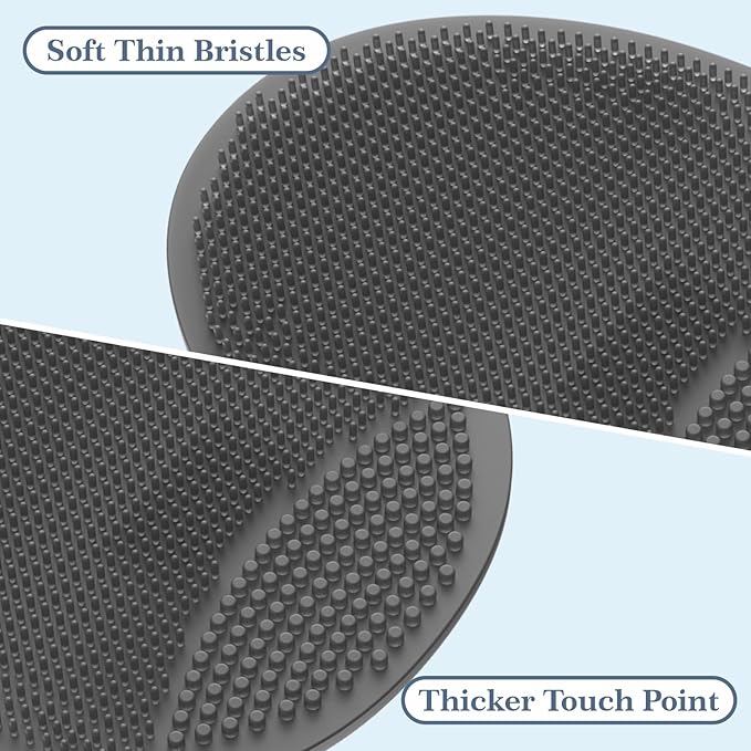 Manmihealth Silicone Back Scrubber & Soft Shower Face Brush Set 4 PCS(Thin Bristles), Super-Cleansing Body Scrubber & Strong Lathering Power Bath Glove Combination (Gray)