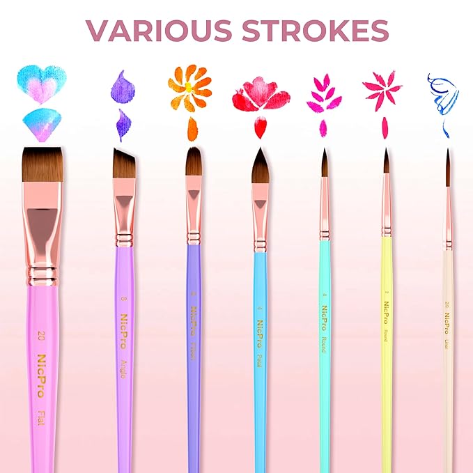 Nicpro 7pcs Face Paint Brush Set, Aesthetic Pastel Artist Paintbrushes for Body Face Painting, Acrylic Watercolor Oil Gouache, Professional Paint Brushes for Halloween Cosplay Party Makeup Kit