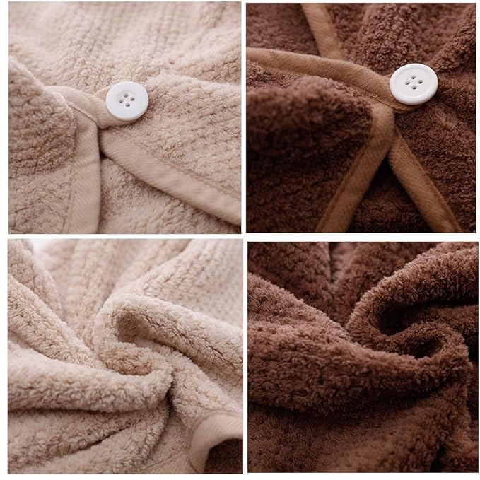 M-bestl 2 Pack Hair Drying Towels,Hair Wrap Towels,Absorbent Microfiber Hair Towel Turban with Button Design to Dry Hair More Quicker（Khaki&Coffee）